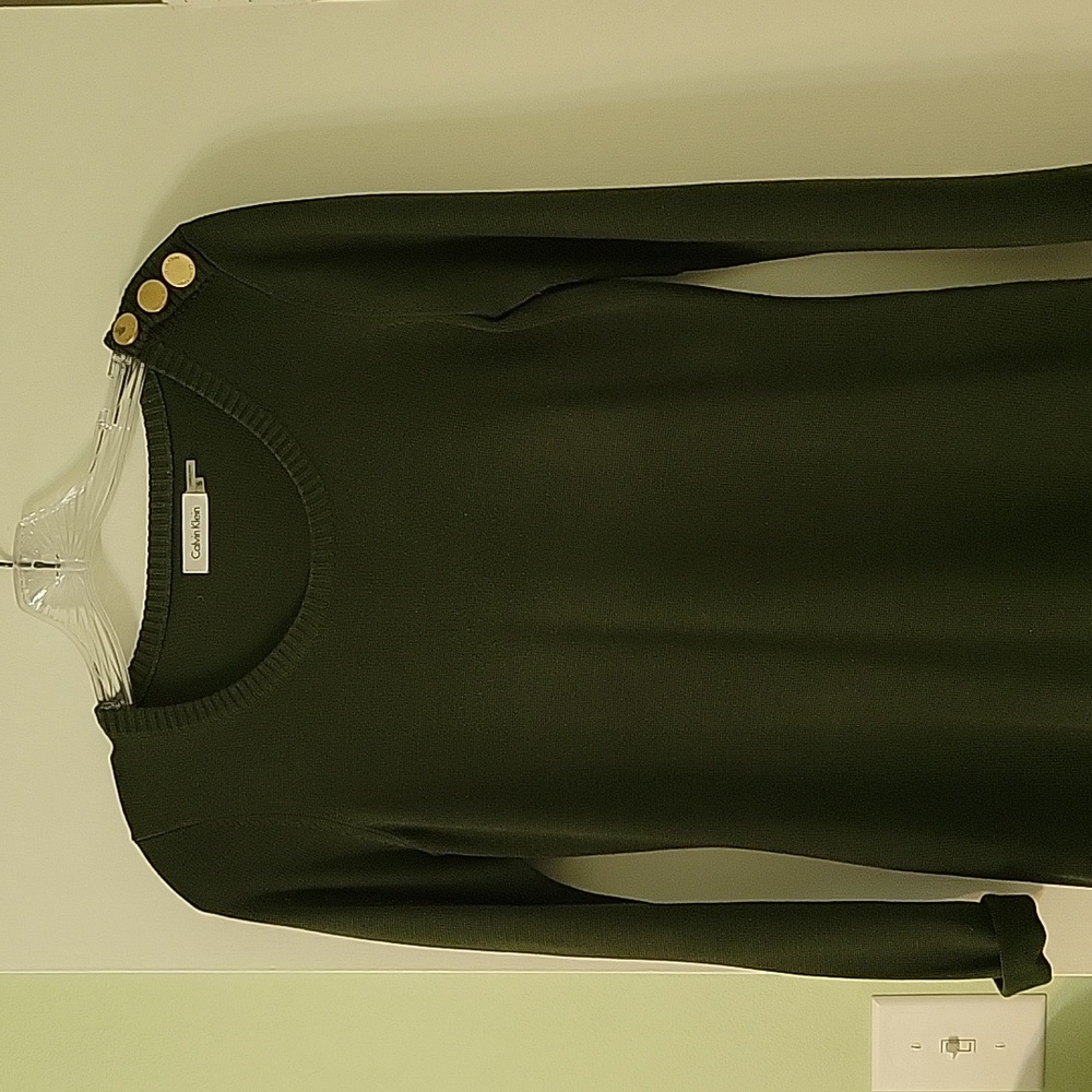 Calvin Klein Size S dark olive green sweater dress.